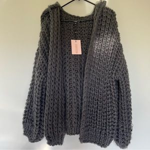 NEW Missguided - Charcoal Chunky Hand Knit Large Hooded Cardigan - Medium/Large